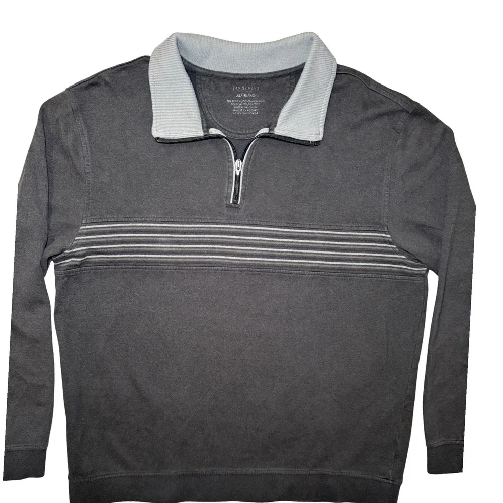 Vintage Y2K Men's XL Quarter Zip Pullover Grunge Skate Horizontal Minimal Stripe